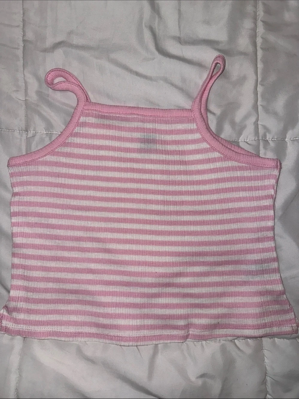 Old Navy Pink & White Striped Ribbed Tank Top